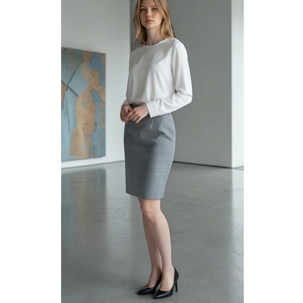 Banana Republic Womens 4P Academia Corporate Core Grey Windowpane Skirt Pencil